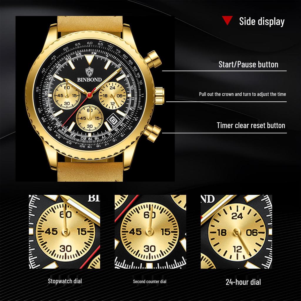 BINBOND Men's Ultra-thin Silicone Strap Watch – Waterproof, Luminous, with Calendar