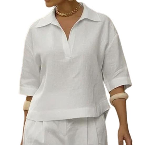 Women's 2 Piece Sets Casual Short Sleeve Lapel V Neck Top And Wide Leg Pants Summer Travel Vacation Lounge Outfits
