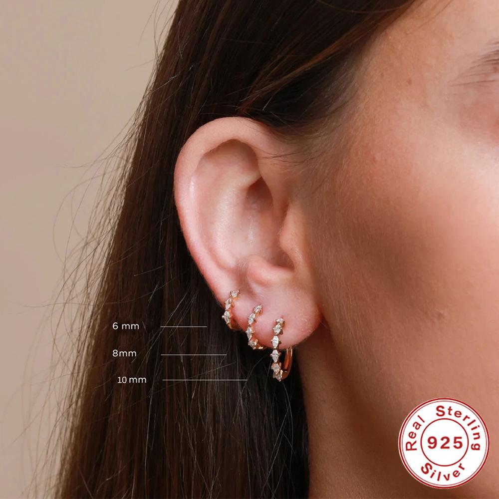 925 Silver Earring Fine Jewelry Real 925 Sterling Silver 18k Gold Plated Luxury Zircon Hoop Earrings Jewelry Women