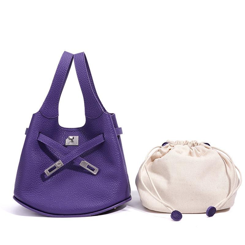 Light luxury commuter handbag bag exquisite first-layer cowhide vegetable basket bag genuine leather spring and summer new shoulder bucket bag