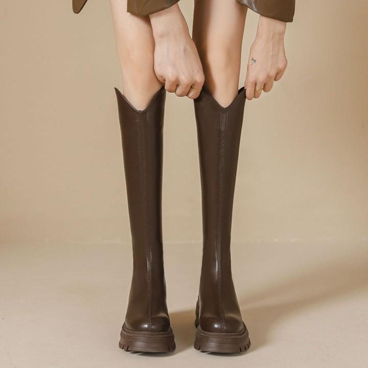 V-mouth boots women's 2025 autumn new brown small man heightened thick-soled high tube but knee knight boots