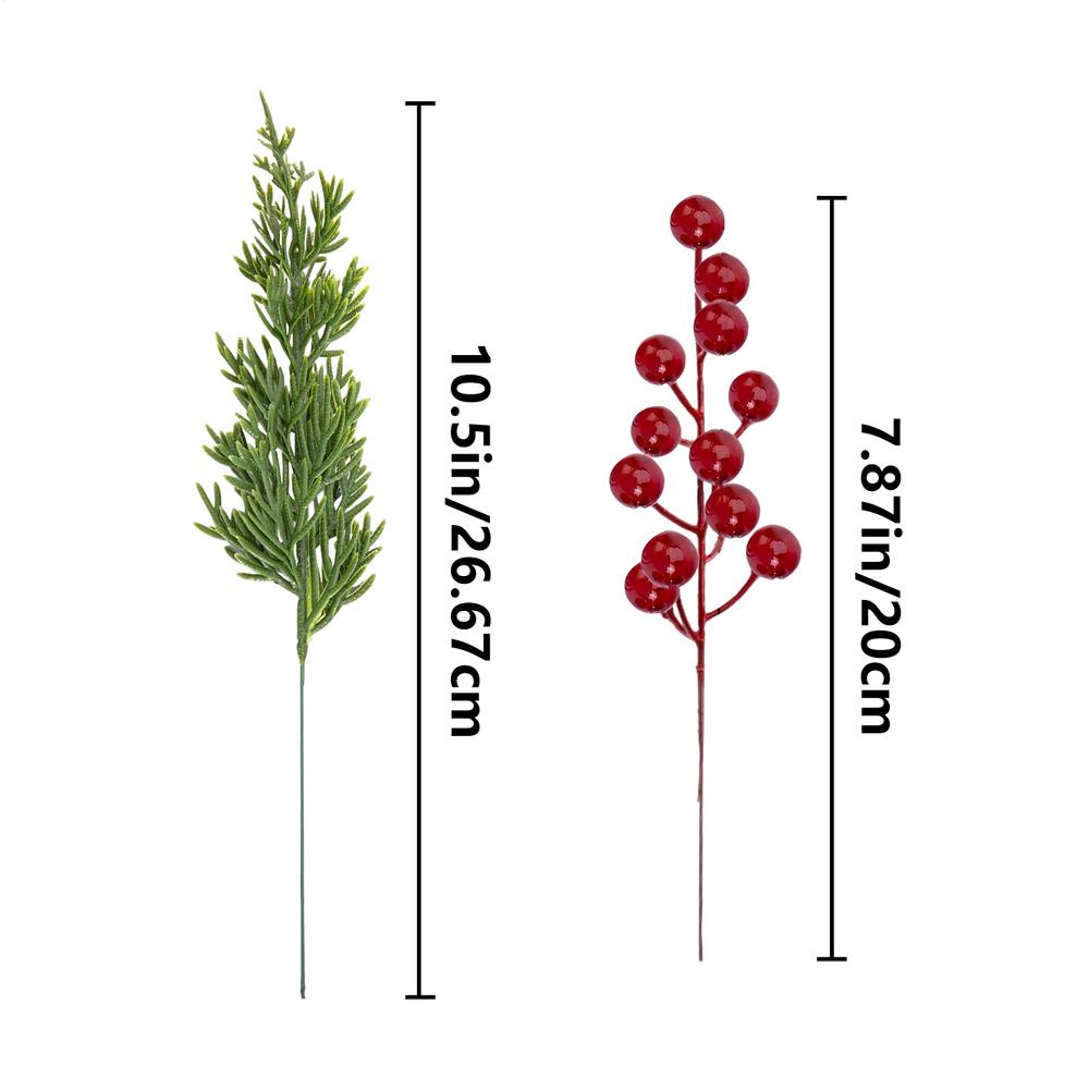 

45pcs Christmas Decoration Artificial Pine Branches Holly Berries Red Berry Branches for Christmas Tree Wreath Gifts Decoration