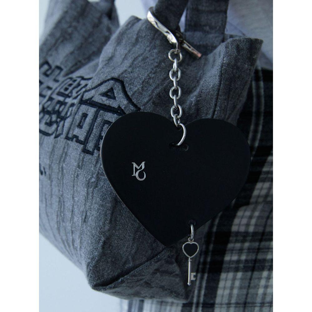 Moire Moa Heart-key Charm-black