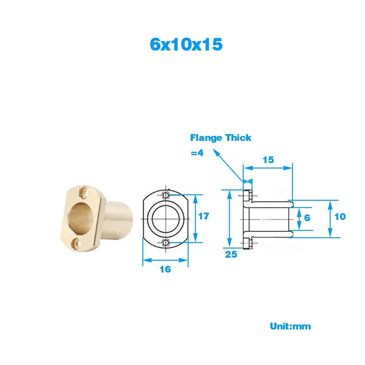 H Flange Cut Edge Oil-Free Copper Alloy Liner Brass Sleeve Inner Diameter 6-30mm 1pcs  6x10x15