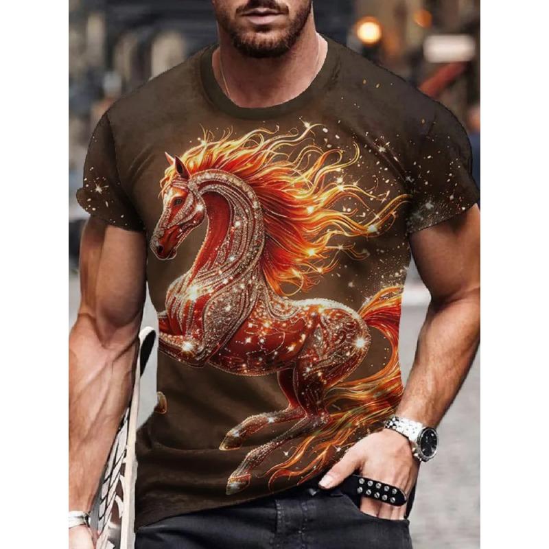 3D Printed Horse Pattern Summer Fashion Men's T-shirt Breathable Casual