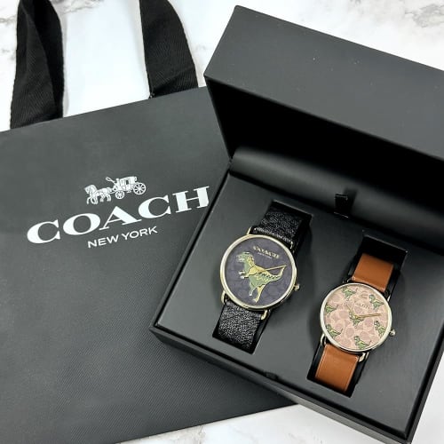 Coach Watches with Authentic Matching Boxes and Shopper. Rexy Dinosaur Design for Men and Women. Leather Straps. 1460267214504284. Peabox.