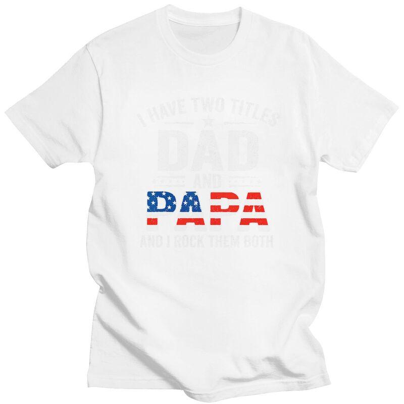 Custom Retro USA Flag Dad And Papa T Shirts Men Pure Cotton Tee Tops Fathers Day Gift Tshirts Short Sleeve Fashion Tshirt