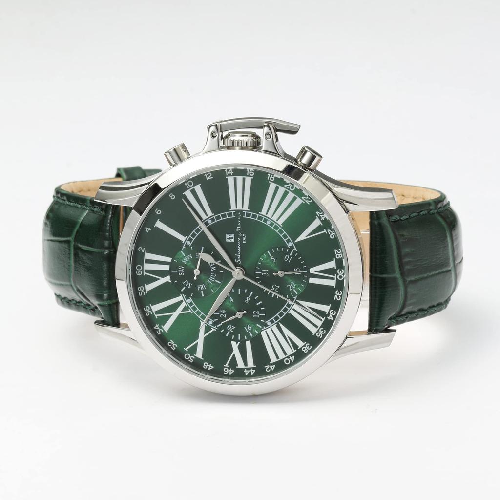 Watch Quartz Brand Casual Business Analog Leather Belt Green with Watch Cross SSGR [Salvatore Marra] Men's