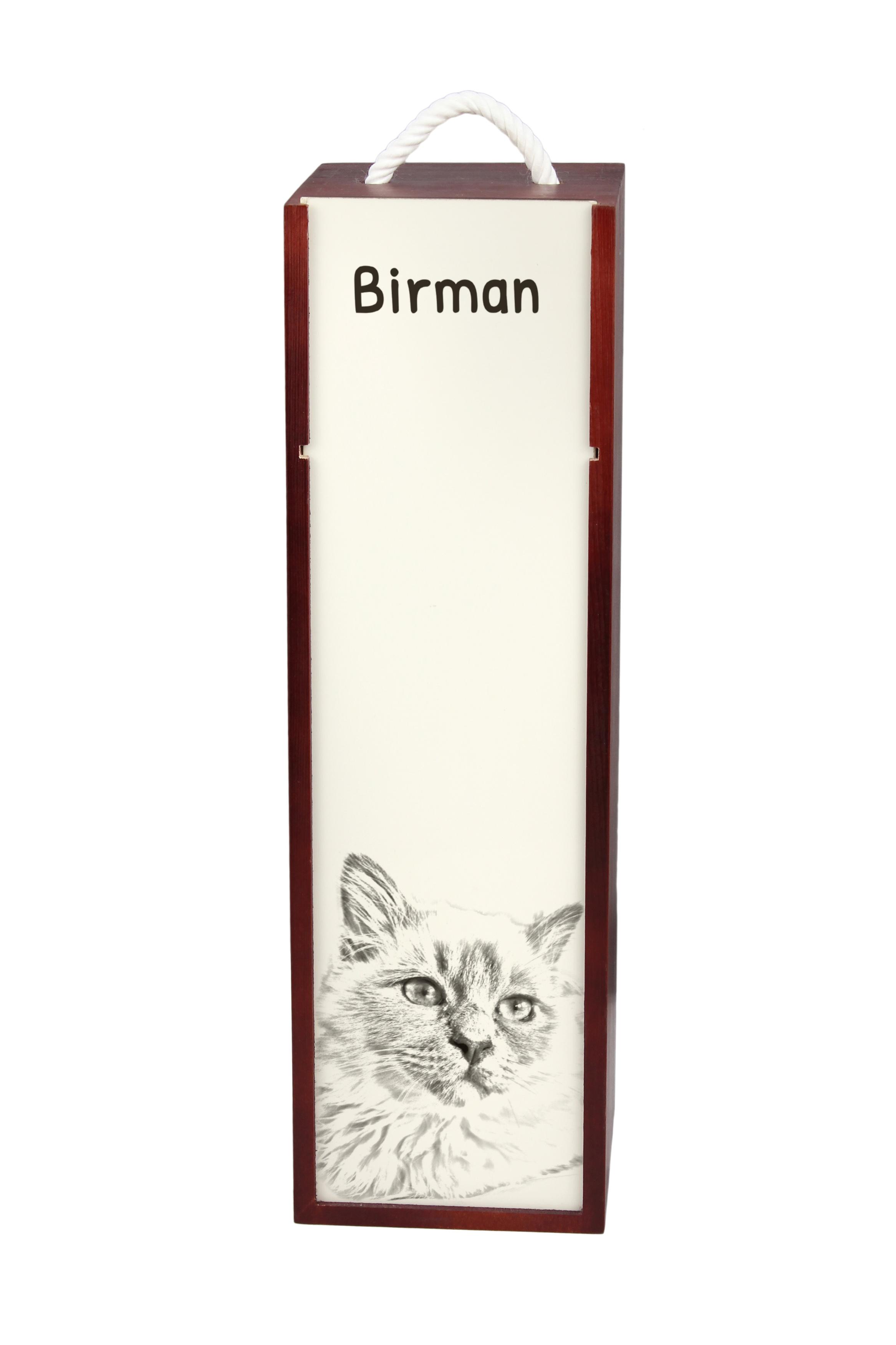 

Birman - wine box with a cat, alcohol box with graphics, personalized gift box from the Art-Dog brand коричневий