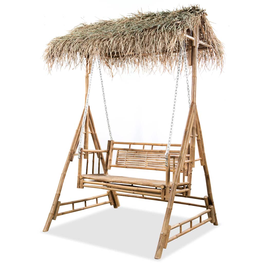 vidaXL Hollywoodschaukel 2-Sitzer mit Palmblättern Bambus 202 cm braun