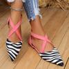 2026 New Striped Pointed Toe Ballet Flats Women Spring Summer Cross Strap Sandals Woman Plus Size Flat Heels Casual Shoes Female