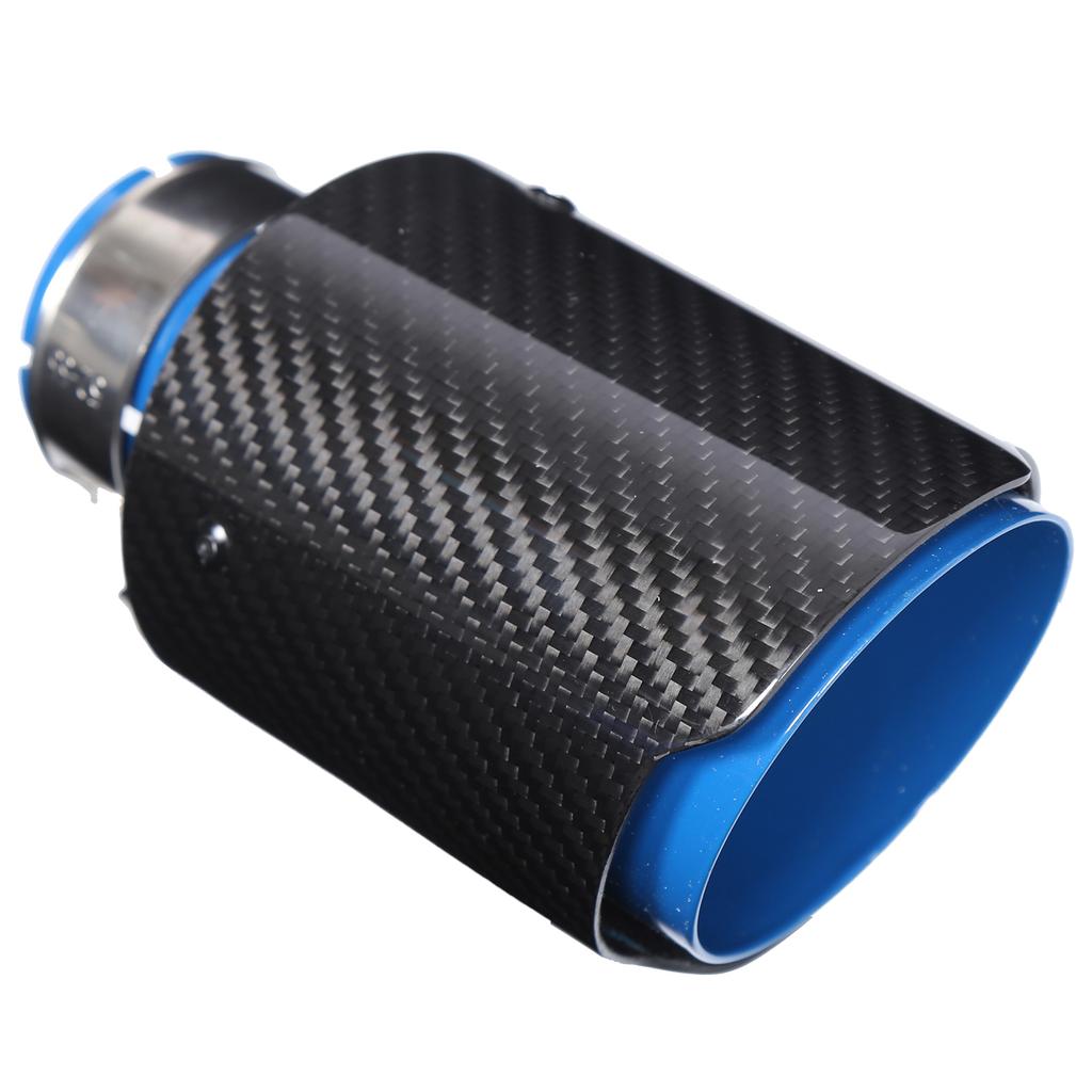 Universal Exhaust Tip Tail Throat Glossy Carbon Fiber Blue Pipe Straight 2.1in Inlet 4in Single
