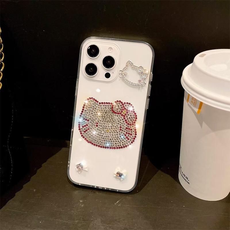 Applicable To Iphone17Pro Rhinestone Kt Cat Mobile Phone Case Apple 16 Advanced Sense 15Promax Transparent Luxury Women