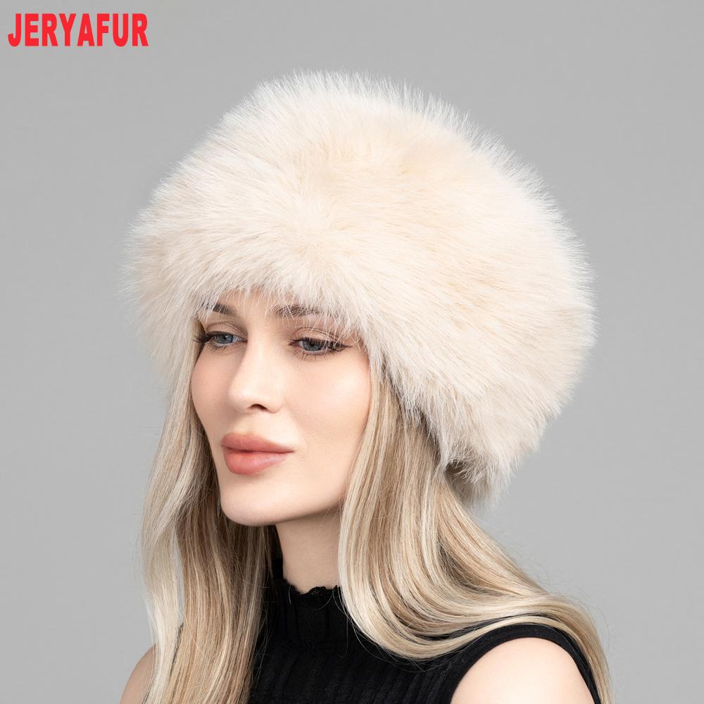 JERYAFUR Women Faux Fur Winter Hat, Thick Fluffy Grey Plush Warm Fashion Ladies Cap for Cold Winter Outdoor