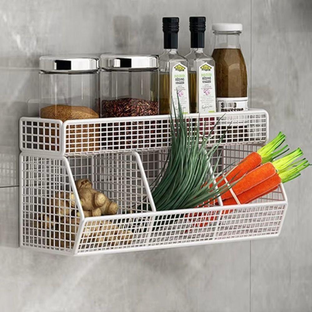 Wall Mounted Hanging Fruits Basket Double Layer Onion Storage Wire Basket  for Garlic