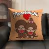 MMonchhichi cute Cushion Cover Natural Linen Organic Fabric DoubleSided Printing Sofa Home Decor Gift Pillow Case
