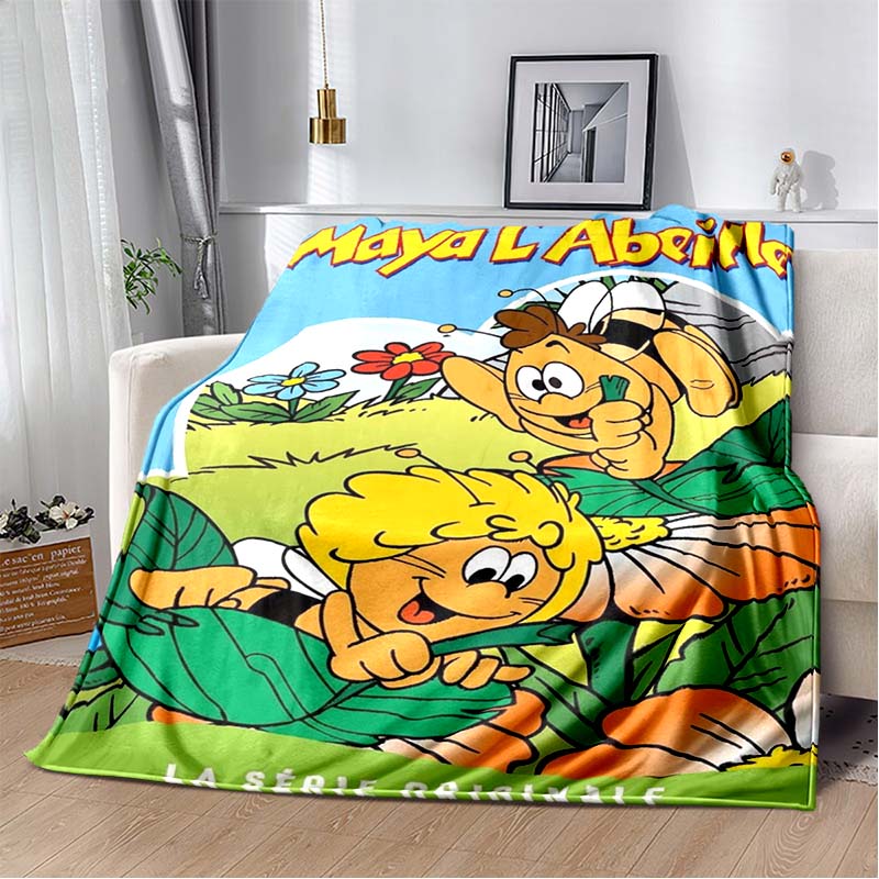 La Abeja Maya Cartoon Flannel Blanket, Cute Maya The Bee Print Warm Sofa Throw Blanket, Kids Bedroom Decor Gift For Maya Bee Anime Fans