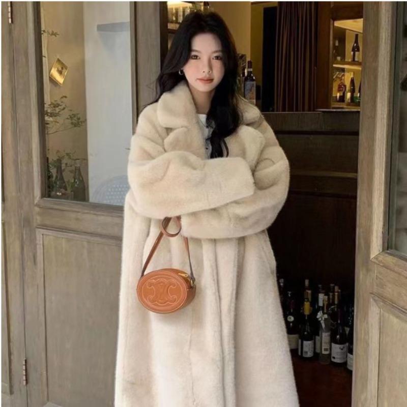 

Новое осенне-зимнее пальто из искусственного кроличьего меха, утолщенное, теплое, с темпераментом, длинное плюшевое пальто, плюшевая куртка, костюмное пальто XXL 140-80 kg