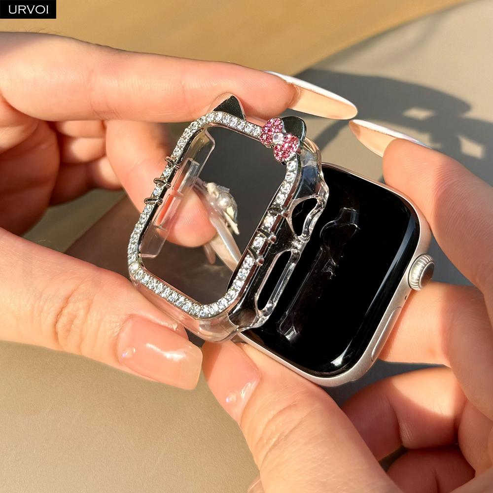 URVOI cover for Apple Watch Series 10 9 8 7 6 SE 5 hard bumper frame zircon Case for iWatch protector kitty design 40 41 42 46mm 7