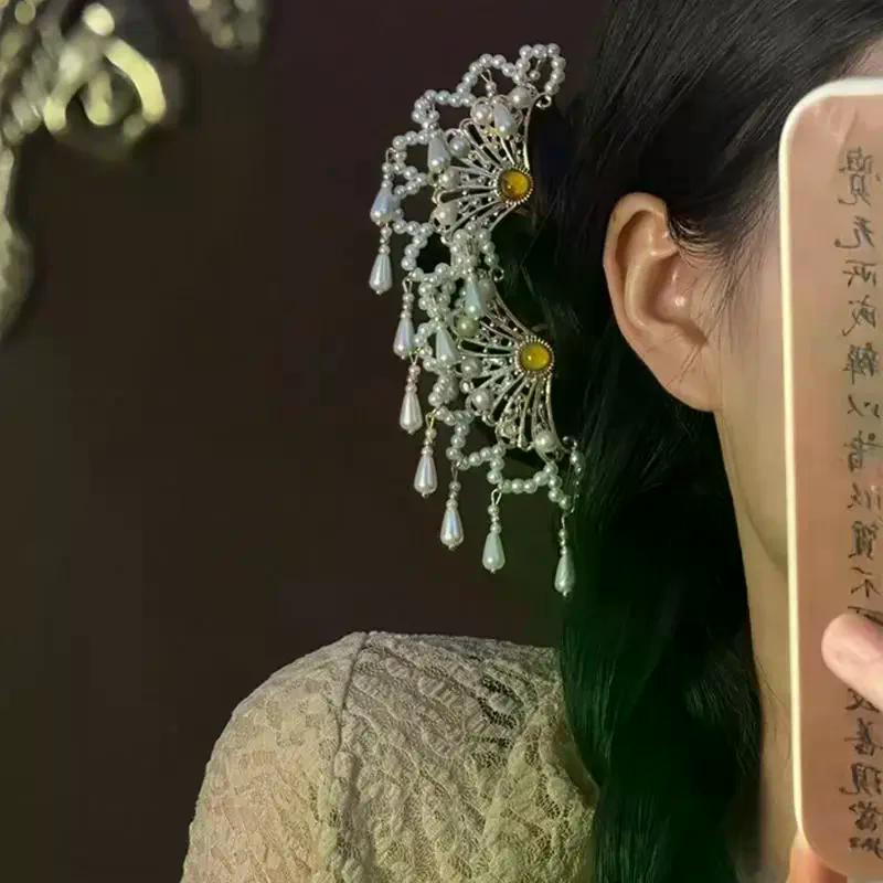 1Pcs Pearl Hair Comb Women Hanfu Cheongsam Comb Hair Side Hairpin Ancient Tasseled Pearl Hair Ornament Hanfu Hairpin