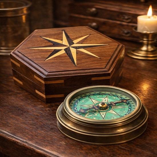 

Brass Nautical Compass Paperweight Maritime Decorative Collectible