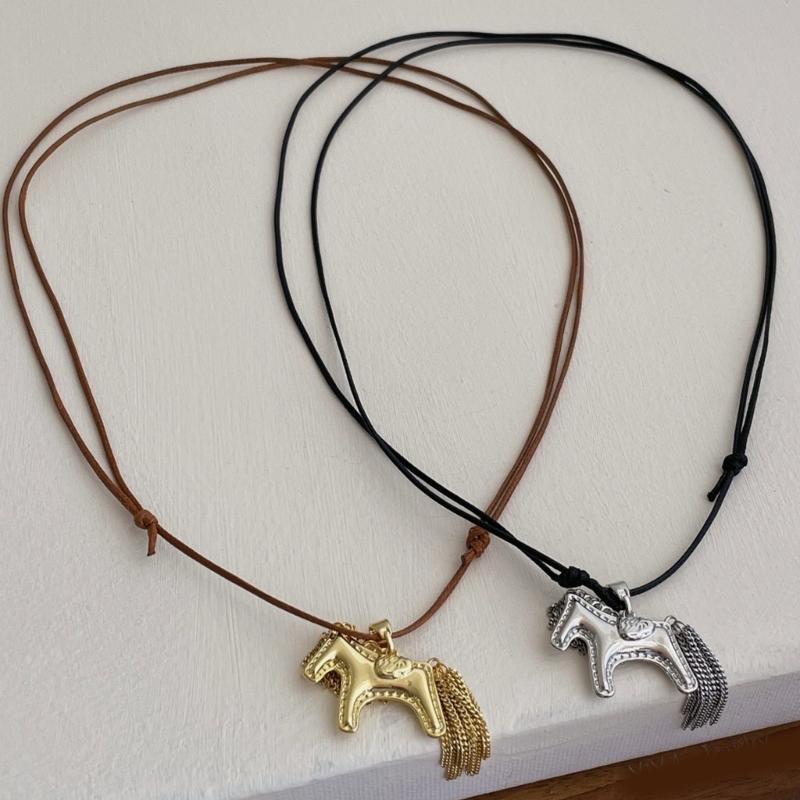 Adjustable Drawstring Tassels Necklace with Adorable Horse Charm Lightweight 8g Perfect for Parties and Dates
