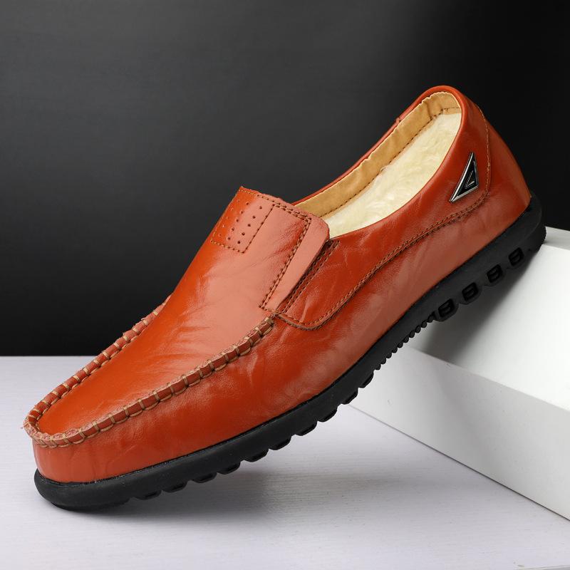 Spring and Autumn Men's Casual Leather Shoes Large Size Lazy Shoes British Cowhide Doudou Shoes Trend Men's Shoes Trend