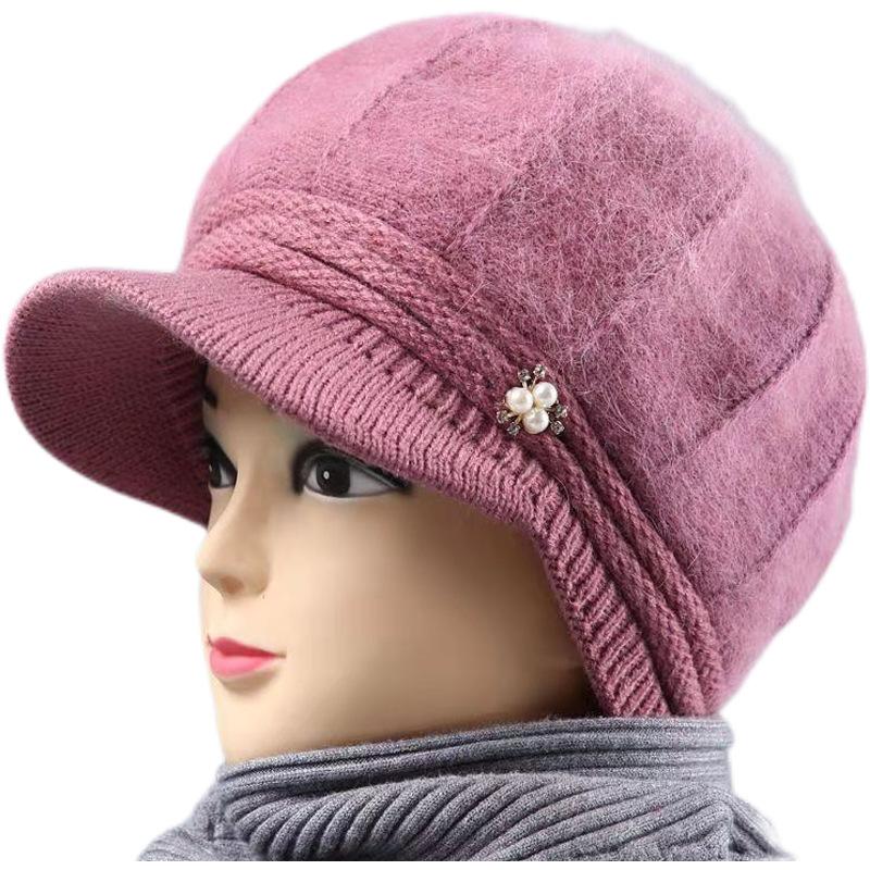 Winter new middle-aged and elderly hats women's fleece warm women's ear protectors knitted wool hats mother grandma hats women