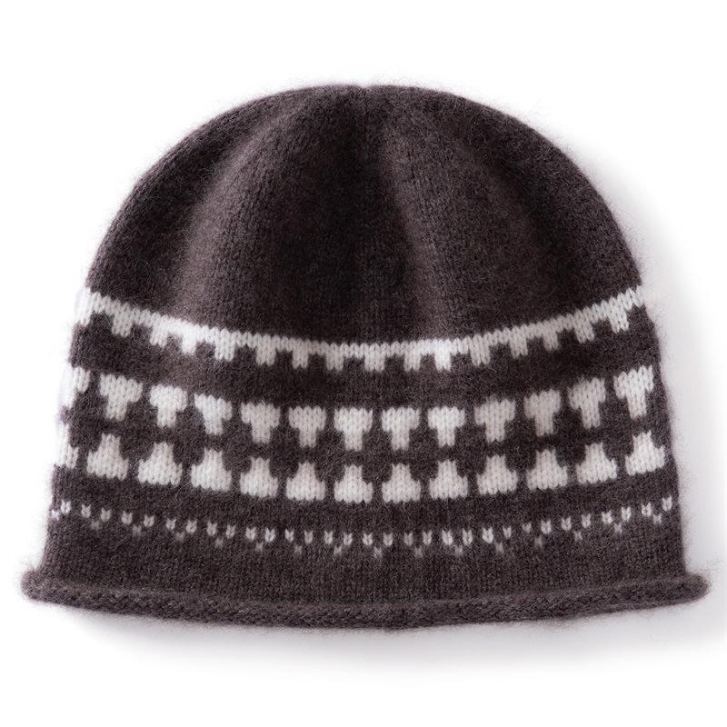Vintage Fair Island Jacquard Knitted Cold Hat Women's Autumn and Winter Big Head Circumference Curled Wool Hat Warm Face Small Hat