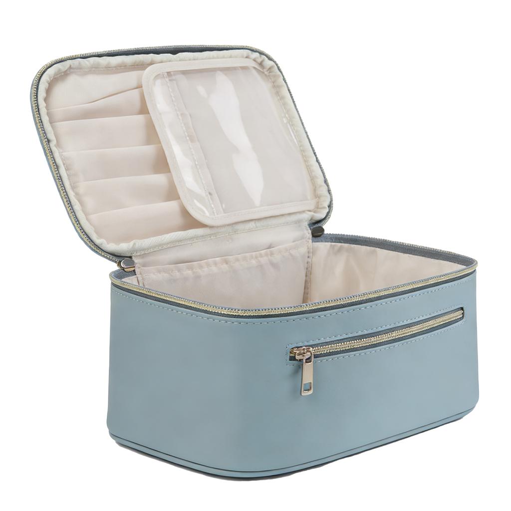 Toiletry Makeup Bag Large Capacity Water Proof PU Cosmetic Bag with Double Zips Independent Brush Compartments for