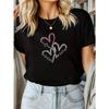 Shiny Double Heart Pattern Black Short-Sleeve T-Shirt for Women, A Versatile Casual Top for Spring and Summer, Trendy New Style