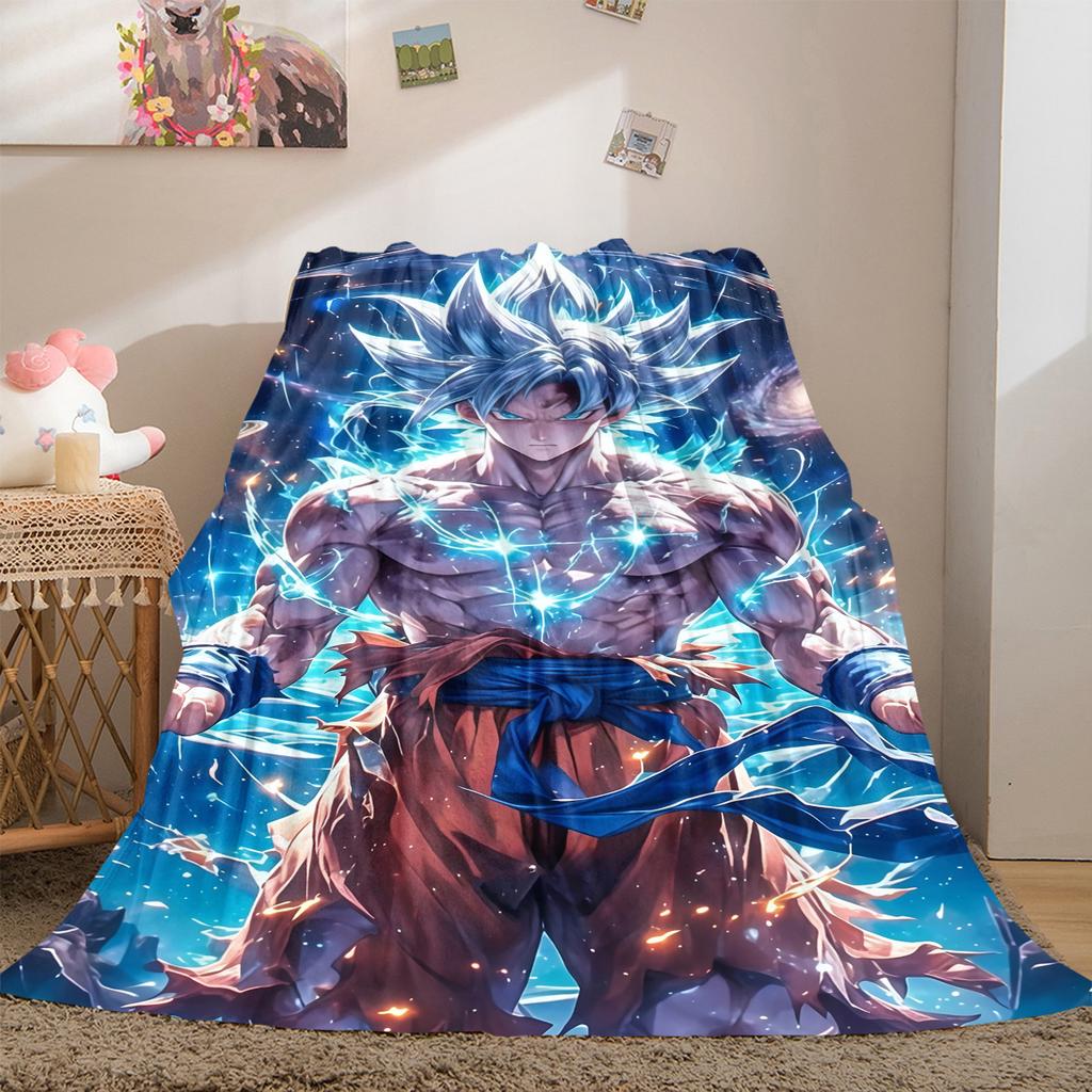 1PC Manta de Franela con Estampado de Son Goku, Alta Calidad para Todas las Estaciones, Decoración del Hogar, Calidez y Comodidad, Perfecta para Regalos de Navidad