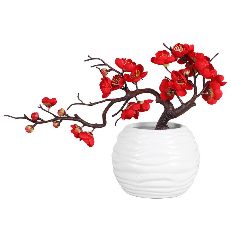 Wintersweet Bonsai Arrangement: Artificial Plum & Peach Blossom Branches for Indoor Living Room Decor