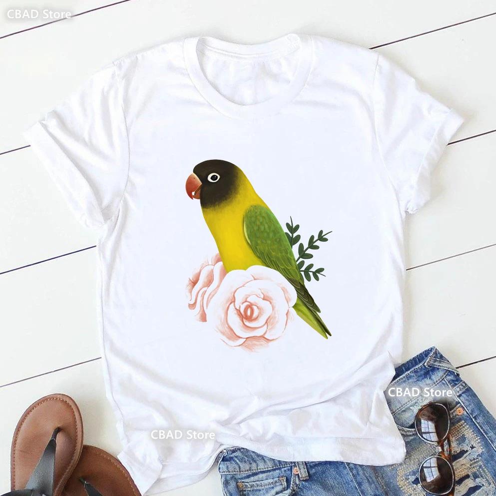 Cute Cockatielsparrot Bird Lovers Print T Shirt Girls Sunflower Flowers Tshirt Unisex Harajuku Kawaii Clothes Summer Tops Tee