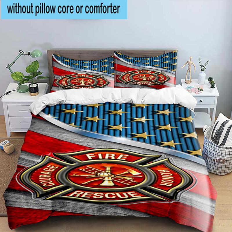 Firefighter Braving Flames 3pcs Bedding,Including 1pc Duvet Cover And 2pcs Pillowcases Perfect for Christmas,Ideal for Bedroom, Dormitory