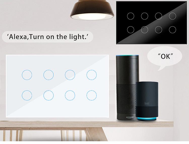 Zigbee 8-Way Smart Touch Panel Switch for Hotel Room Lights - Alexa Compatible Remote Wireless Control