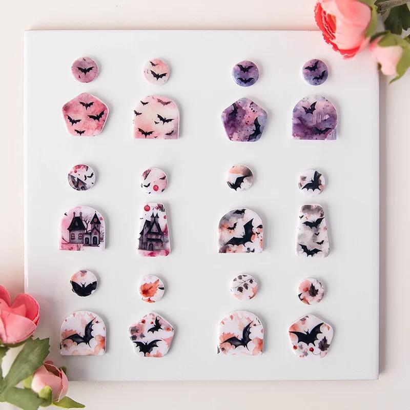 Halloween Náušnice z měkké keramiky Papír pro vodní transfer Netopýr Strašidelný dům Hlina Vodorozpustná Jednorázová samolepka Nástroj pro výrobu šperků