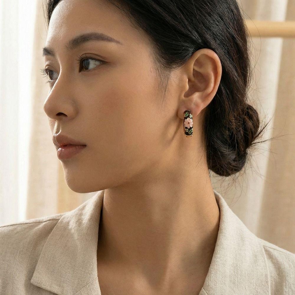 Traditional Flower Enamel Earrings Korean Dripping Oil Earrings Chinese Style Earrings  Jewelry