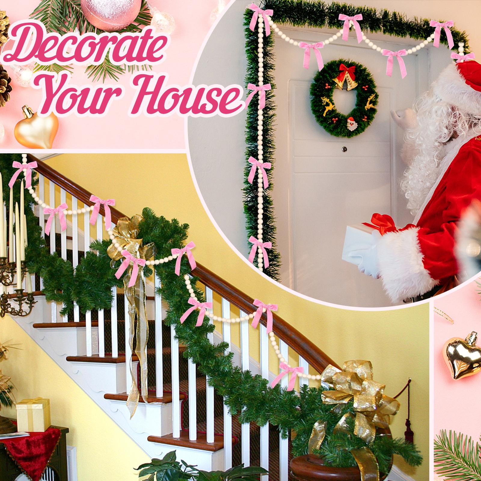 

9.8Ft Christmas Tree Bow Pearl Garland —16 Pink Bow&150 White Pearl Christmas Tree Bow Decorations Bows Garland With Pearl For W армия зеленый