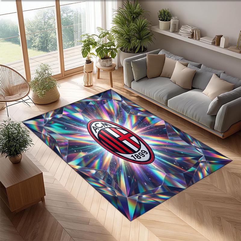 Tappeto in Flanella Stampato AC Milan Antiscivolo Morbido Poliestere Tappeto per Pavimento Tappetino Decorativo da Interno per Camera da Letto Soggiorno Divano Sala Giochi Decorazione Casa