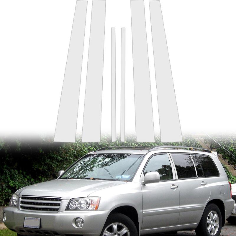 6pcs/set Car B Pillar Post Trims Chrome Plated Window Pillar Protection Stickers Anti-Scratch Decorative Cover Fit for Toyota Highlander 2001-2007