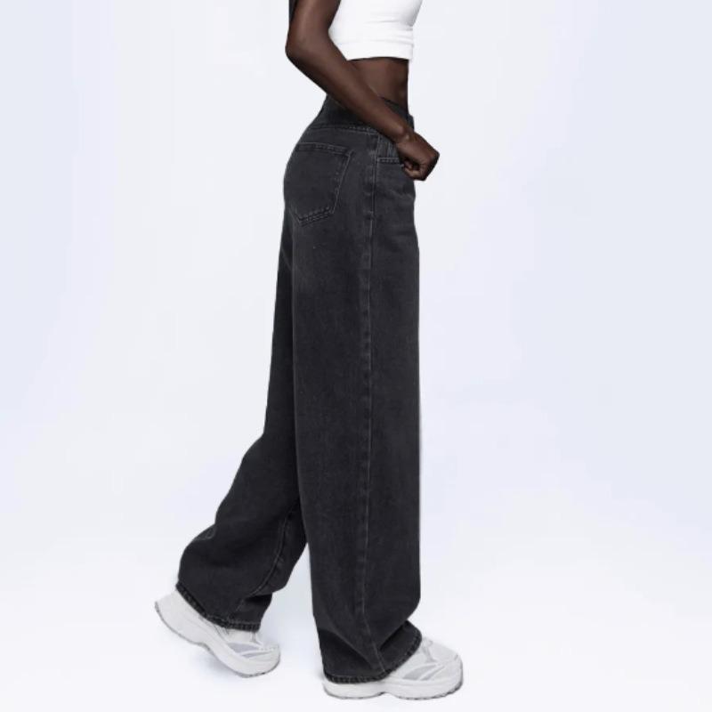 Damjeans Hög Midja Rakt Ben Stretchiga Jeans Trendiga Lösa Vida Ben Denimbyxor med Fickor Casual Baggy Jeans Denimbyxor för Kvinnor