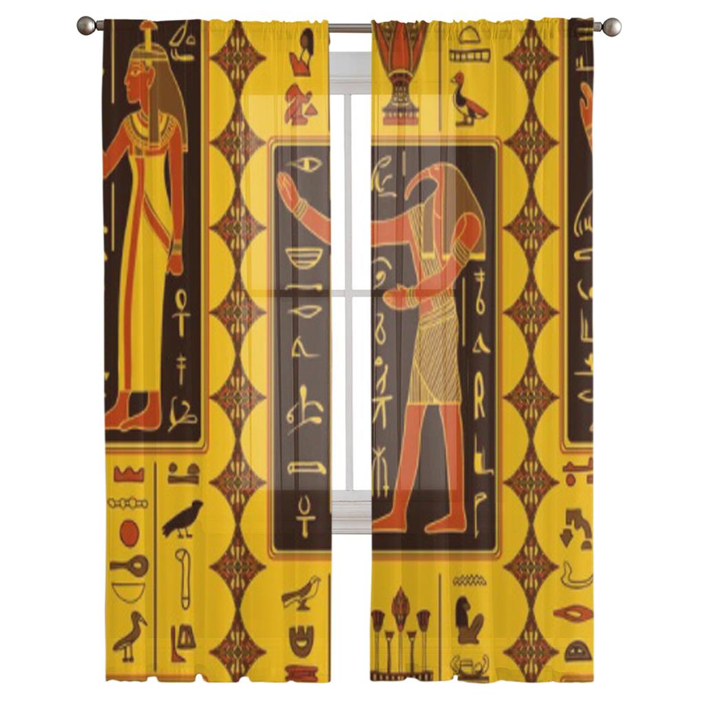 Egyptian Gods And Ancient Egyptian Hieroglyphs Chiffon Sheer Curtains for Living Room Bedroom Decor Window Voiles Tulle Curtain