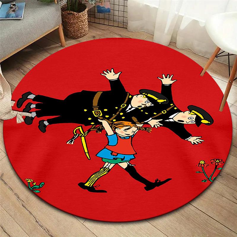 Pippi Longstocking Round Area Rug,Carpet Rug for Living Room Bedroom Sofa Playroom Decor,Non-slip Floor Mat