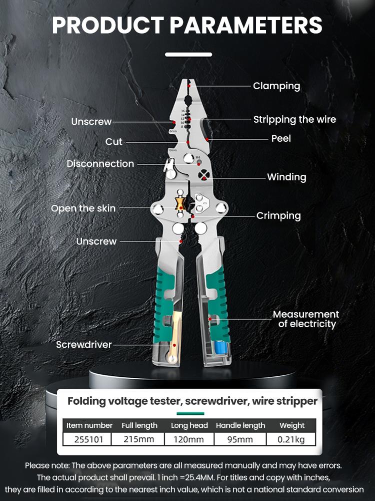 Foldalbe Wire Stripping Pliers Voltage Testing Cable Cutting Crimping Pliers Multifunctional Wire Stripper Electrician Pliers