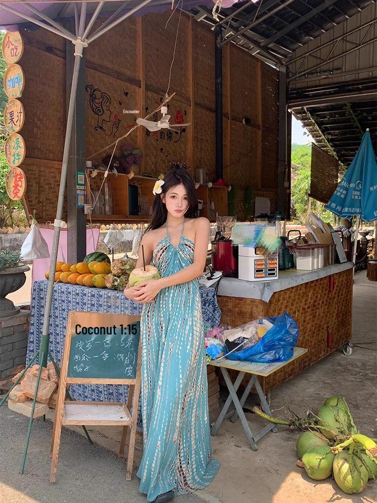 Thai Bohemian Halter Neck Backless Beach Dress