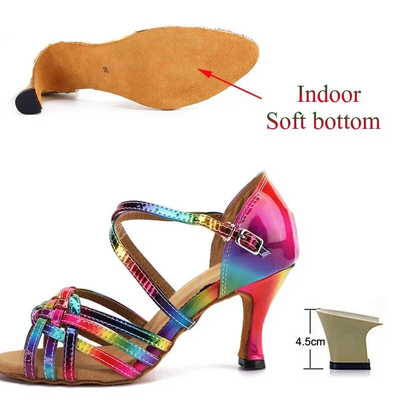 Summer Latin Dance Shoes Women'S Salsa Tango Ballroom Party Girls High Heels Colorful Bronze Satin Women'S Sandals