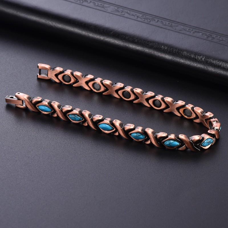 Mens Vintage Minimalist Fish Shape Copper-Tone Turquoise Alloy Magnetic Bracelet Casual Office Wear