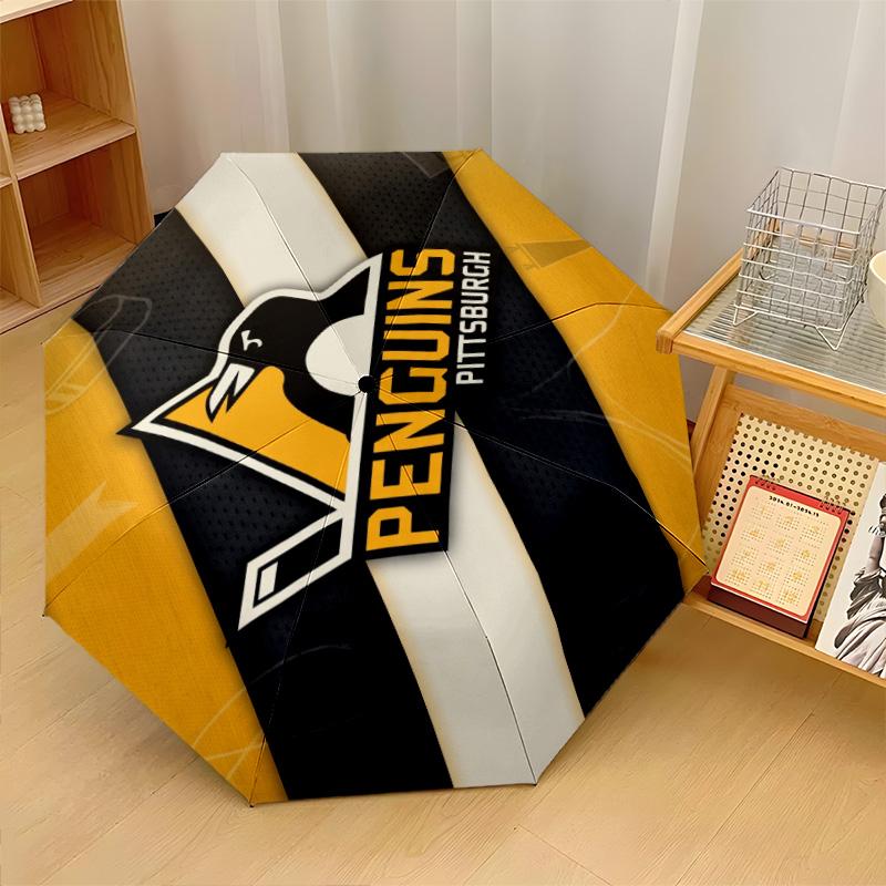 Pittsburgh Penguins Print Auto 8?Ribs Folding Umbrella Wind Resistant Lightweight Automatic Umbrella For Daily Travel