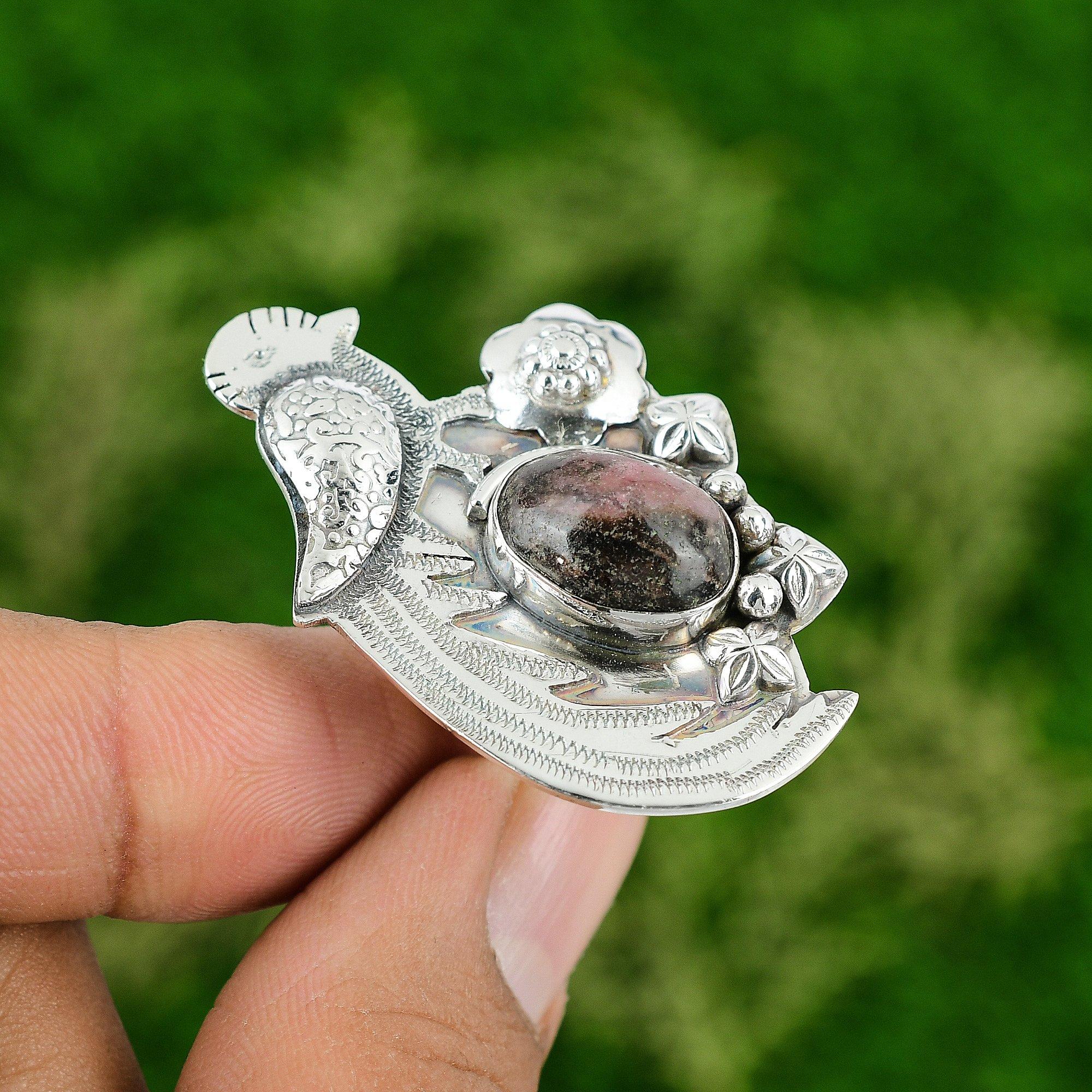

Natural Rhodonite Gemstone Multi Stone Bird Adjustable Ring 925 Sterling Silver Adjustable